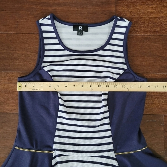iZ Byer Navy & White Striped Peplum Dressy Sleeveless Top Junior's Size L - Picture 7 of 8